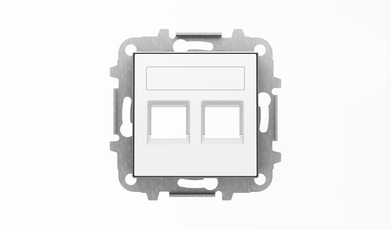 Накладка для 2-х суппортов/разъёмов типа 2017... и/или 2018..., со шторками и полем для надписи, серия SKY, цвет альпийский белый|2CLA851820A1101| ABB