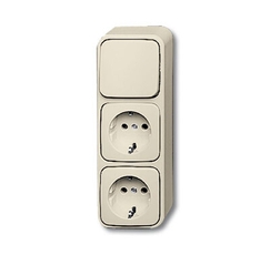 Блок из 1-клавишного перекл. и 2-х розеток SCHUKO для открытого монтажа, серия Busch-Duro 2000 AP, цвет сл. кость |1686-0-0013 |2CKA001686A0013 | ABB