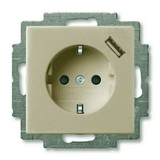 ABB Basic 55 Шампань Розетка Schuko 20 EUCBUSB-93-500, 16А, 700мА,с устр.заряд. USB | 2011-0-6194 | 2CKA002011A6194 | ABB