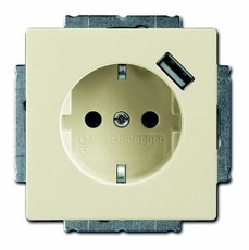 Розетка Schuko с устройством зарядным USB, 20 EUCBUSB-82-500, Future слоновая кость(саванна), 16А, 700 мА, | 2011-0-6177 | 2CKA002011A6177 | ABB