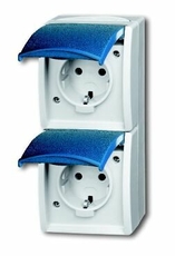 Розетка SCHUKO 16А 250В IP44, двойная вертикальная, для открытого монтажа, серия ocean, цвет серый/сине-зелёный | 2084-0-0729 | 2CKA002084A0729 | ABB