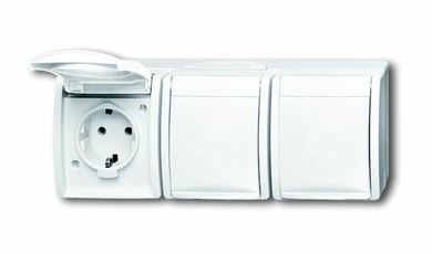 Розетка SCHUKO 16А 250В IP44, тройная, для открытого монтажа, серия ocean, цвет альпийский белый | 2084-0-0712 | 2CKA002084A0712 | ABB