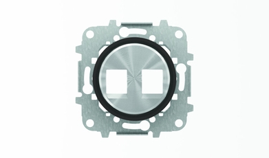 Накладка для 2-х суппортов/разъёмов типа 2017... или 2018..., со стальным суппортом, серия SKY Moon, кольцо чёрное стекло|2CLA861820A1501| ABB