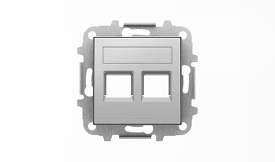 Накладка для 2-х суппортов/разъёмов типа 2017... и/или 2018..., со шторками и полем для надписи, серия SKY, цвет нержавеющая сталь|2CLA851820A1401| AB