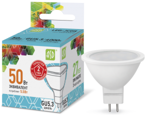 Лампа светодиодная LED-JCDR-standard 5.5Вт 230В GU5.3 4000К 495Лм | 4690612001432 | ASD