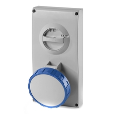 Розетка панельная 63А 2P+E 230В верхнее размещение разъема и механическая блокировка