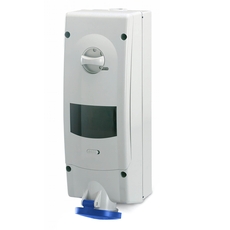 Розетка наружной установки с механической блокировкой и DIN-рейкой на 6 модулей IP44 16A