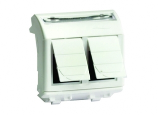 Розетка компьютерная RJ45 категория 5е (2 разъема PcNET) бежевая 2 модуля