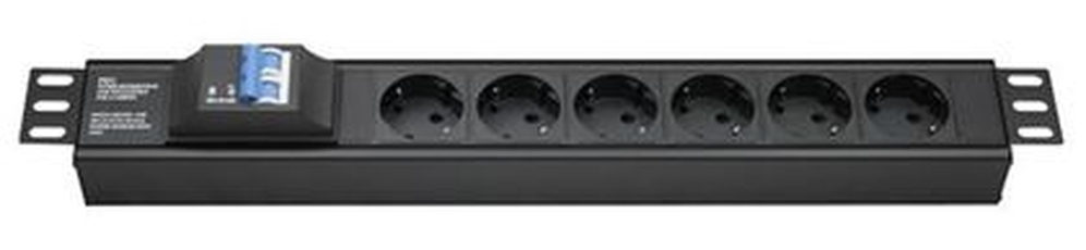 Блок распределения питания для 19дюйм шкафов, 16A 6 Х Shuko,автоматический выключатель 2Р, вх. разъём Schuko