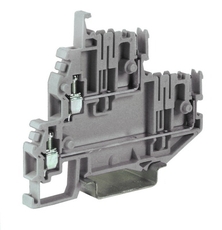 Зажим клеммный 2.5мм.кв двухуровневый со штекерными контактами серый