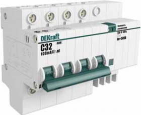 Выключатель автоматический дифференциальный ДИФ-101 4п 32А C 100мА тип AC (7 мод) | 15032DEK | DEKraft