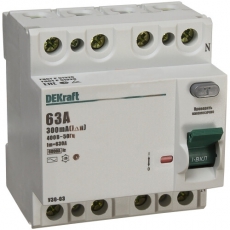 Выключатель дифференциальный (УЗО) УЗО-03 4п 63А 300мА тип AC | 14095DEK | DEKraft