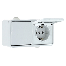 Блок розетка-выключатель 1-кл. 16А с/з с крышкой IP44 белая Прага PROxima