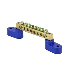 Шина 0 N (6х9мм) 8 отверстий латунь 2 синих угловых изолятора розничный стикер PROxima (sn0-63-08-2-r)