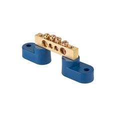 Шина 0 N (8х12мм) 4 отверстия латунь 2 синих угловых изолятора PROxima (sn0-125-04-2)