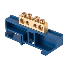 Шина 0 N (8х12мм) 4 отверстия латунь синий изолятор на DIN-рейку PROxima (sn0-125-4-d)