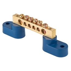 Шина 0 N (6х9мм) 6 отверстий латунь 2 синих угловых изолятора PROxima (sn0-2-63-06)