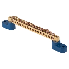 Шина 0 N (6х9мм) 16 отверстий латунь 2 синих угловых изолятора PROxima (sn0-2-63-16)