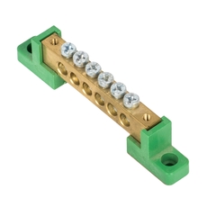 Шина 0 PE 8x12мм 6 отверстий латунь с контактной пластиной 2 зелёных угловых изолятора EKF PROxima (sn0-125-06-2-pe)