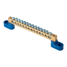 Шина нулевая 8х12мм 125А 14 отверстий 2 изолятора стойка латунь