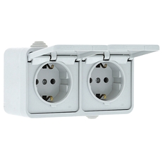 Блок розетка-розетка 16А с/з с крышкой IP44 белая Прага PROxima (EKRR16-050-10-440)