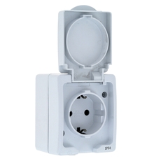 Розетка Венеция одноместная 16А с заземлением с крышкой IP54 белый с защитной шторкой (EVR16-029-10-540)