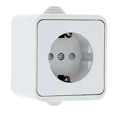 Прага Розетка 16А с заземлением IP44 белая с защитными шторками (EKR16-028-10-440)