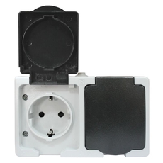 Розетка Венеция 2-местная 16А с заземлением с крышкой IP54 серый с защитной шторкой (EVR16-129-30-540)