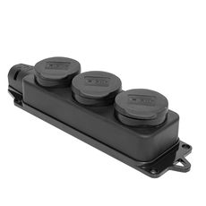 Розетка трехместная с защитными крышками каучуковая 230В 2P+PE 16A IP44 PROxima