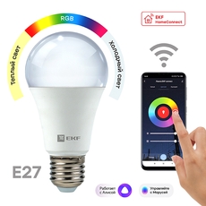 Лампа светодиодная LED 8вт Е27 RGBW WiFi Е27 EKF (slwf-e27-rgbw)