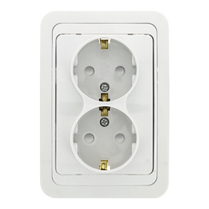 Лондон Розетка двойная с заземлением 16А белая с защитными шторками