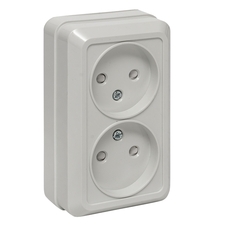 Рим Розетка двойная 10А без заземления со шторками белая (ENR10-102-100)