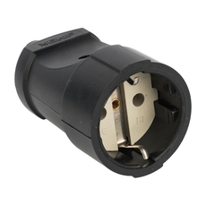 Штепсельное гнездо с заземлением черное ПВХ 16A 250B (ASGO16-30)