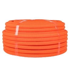 Труба ПНД гибкая гофр. д.25мм, тяжёлая с протяжкой, 50м, цвет оранжевый (tpnd-25-to)