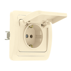Лондон Розетка с заземлением и крышкой 16А бежевая
