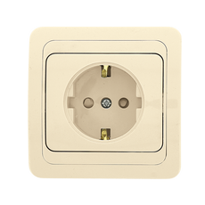 Розетка Лондон одноместная с заземлением 16А бежевая с защитными шторками