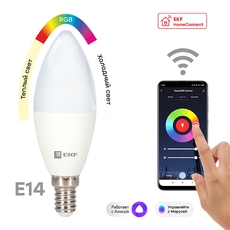 Лампа светодиодная LED 5вт Е14 RGBW WiFi EKF      connect