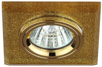 Светильник точечный декоративный DK8 GD/SHGD стекло квадрат MR16,12V/220V, 50W, золото/золотой блеск (50/1750) | Б0002131 | ЭРА