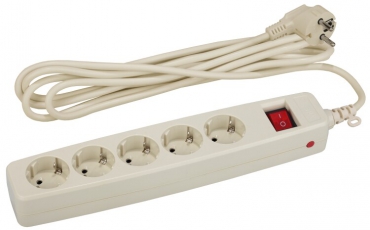 Сетевой фильтр SF-5es-2m-I (сл. кость) с заземл, 3x0.75мм2, со шт, с выкл, 5гн, 2м, кор (20/360) |C0039537 | ЭРА