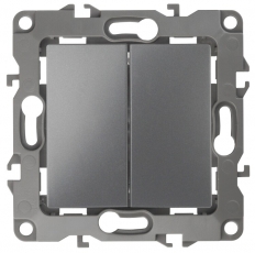 Выключатель двойной 12-1004-12 10АХ-250В, без м.лапок, графит (10/100/2500) |Б0019311 | ЭРА