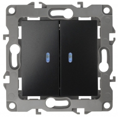 Выключатель двойной с подсветкой 12-1105-05 , 10АХ-250В, антрацит (10/100/2500) |Б0014661 | ЭРА