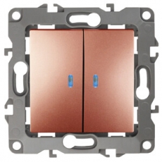 Выключатель двойной с подсветкой 12-1105-14 , 10АХ-250В, медь (10/100/2500) |Б0019293 | ЭРА