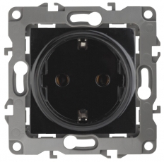 Розетка 12-2102-06 2P+E Schuko со шторками, 16АХ-250В, чёрный (10/100/2500) |Б0014692 | ЭРА