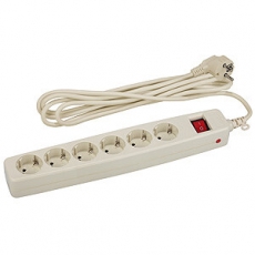 Сетевой фильтр SF-6es-2m-I (сл. кость) с заземл, 3x0.75мм2, со шт, с выкл, 6гн, 2м, кор (20/360) |C0039364 | ЭРА