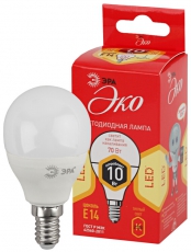 Лампа cветодиодная ECO LED P45-10W-827-E14 (диод, шар, 10Вт, тепл, E14) (10/100/2800) | Б0032968 | ЭРА