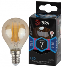 Лампа светодиодная F-LED P45-7W-840-E14 gold (филамент, шар золот, 7Вт, нейтр, E14) | Б0047018 | ЭРА
