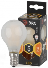 Лампа светодиодная F-LED P45-5W-827-E14 frost Лампы СВЕТОДИОДНЫЕ F-LED ЭРА (филамент, шар мат., 5Вт, тепл, E14) | Б0027929 | ЭРА