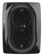 12-2108-06 Электроустановка ЭРА Розетка 2X2P+E Schuko со шторками, 16A-250В, IP20, Эра12, чёрный | Б0036447 | ЭРА