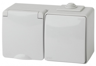 11-7601-03 Электроустановка ЭРА Блок розетка+выкл. гориз. IP65, 16A(10AX)-250В, ОУ, Эра Эксперт, серый | Б0035993 | ЭРА