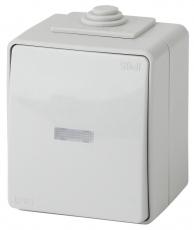 11-1610-03 Электроустановка ЭРА Переключатель с подсветкой IP65, 10АХ-250В, ОУ, Эра Эксперт, серый | Б0035981 | ЭРА